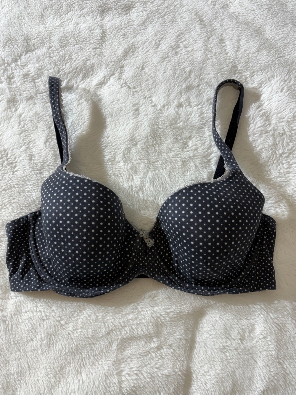 Victoria's Secret Black Bra with White Polka Dots 34D
